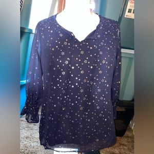 Midnight Blue with Stars Dress Barn Shirt M